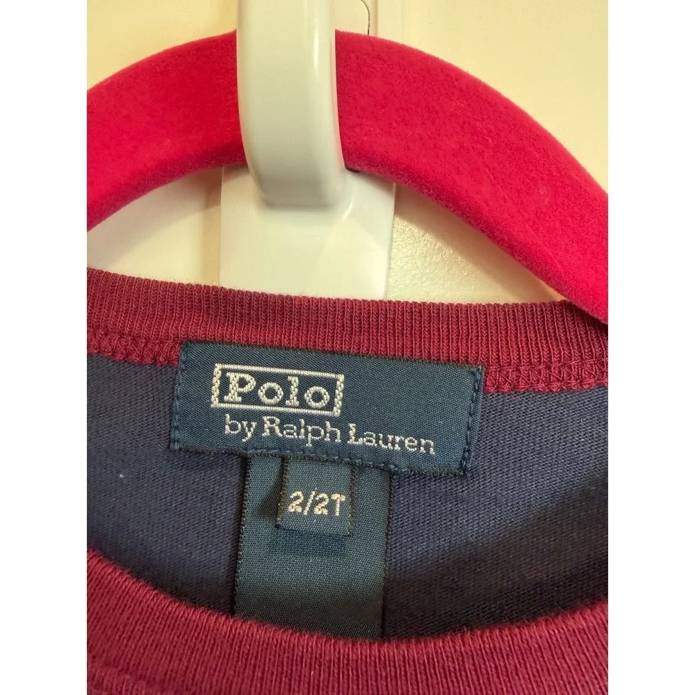 23.Polo Ralph Lauren Kids Navy Blue Burgundy Ringer Crest T-Shirt 2/2T NWT